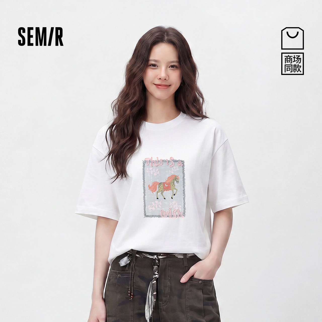 森马小众图案绣花宽松短袖T恤女