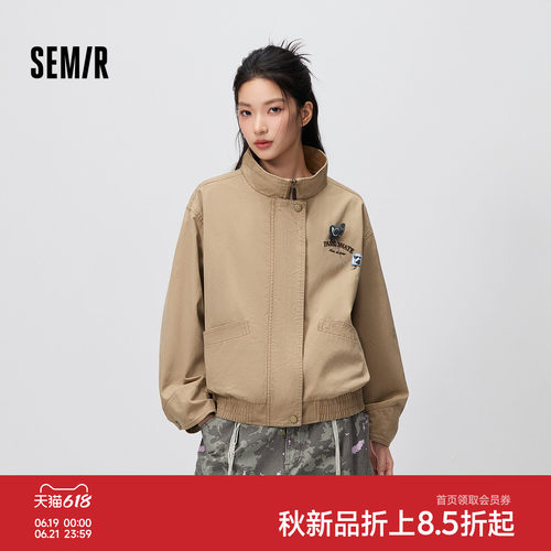 森马罗小黑胸针宽松立领夹克女