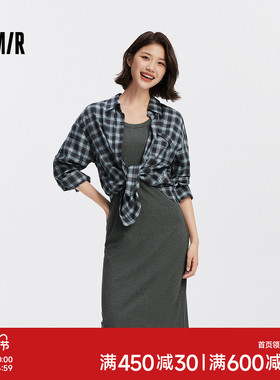 [商场同款]森马连衣裙女背心裙格子衬衫2025秋新款两件套14003