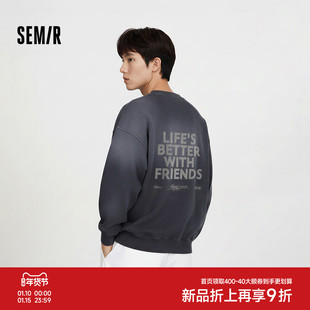 森马迪士尼合作系列卫衣男春季简约字母印花上衣情侣装圆领套头衫