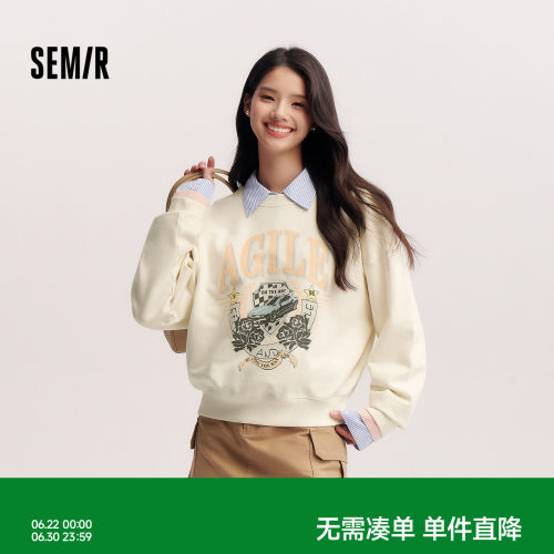 森马潮酷复古图案宽松落肩卫衣女