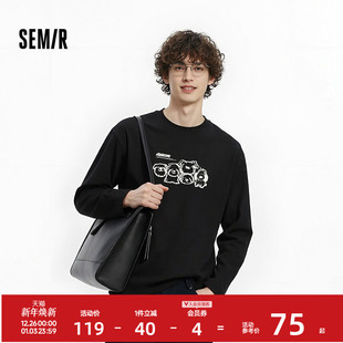 内搭上衣圆领休闲装 森马长袖 2025新款 萌宠印花情侣装 潮 T恤男冬季