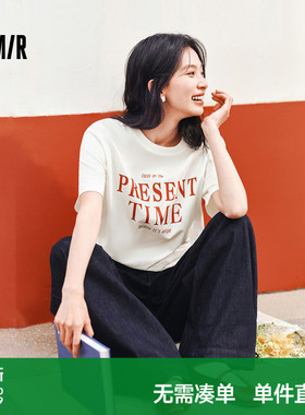 森马短袖T恤女中长款纯棉衣服个性休闲风夏季宽松字母套头衫潮流