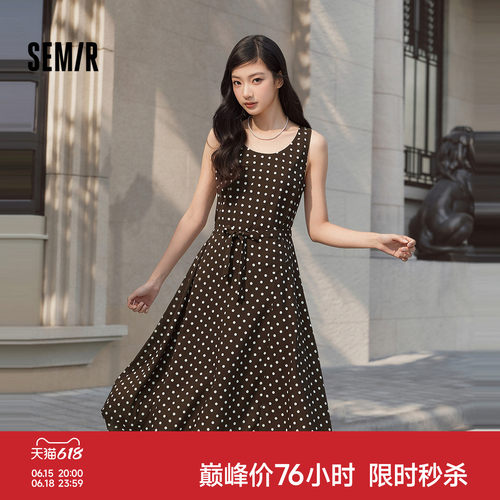 森马复古无袖雪纺波点连衣裙女
