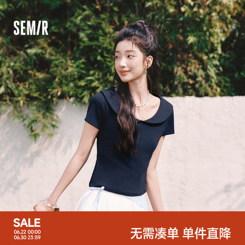 森马娃娃领正肩纯色短款POLO衫女
