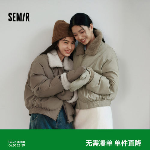 森马毛绒翻领手套宽松肌理棉服女