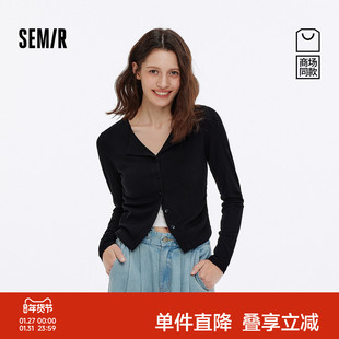 [商场同款]森马长袖T恤女短款显瘦小心机秋2025新款修身翻领开衫