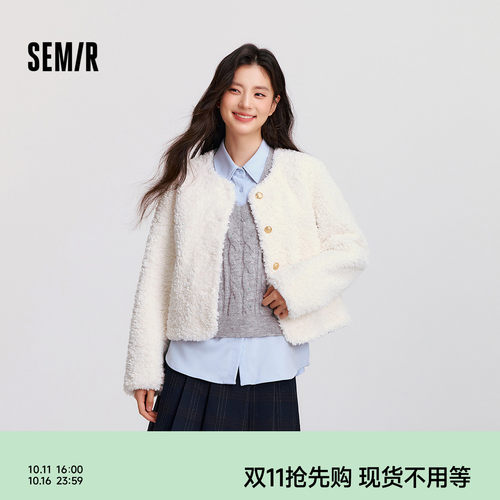 森马仿羊羔毛仿麂皮短款外套女