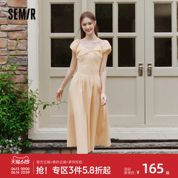 森马泡泡袖扭结收腰A字连衣裙女