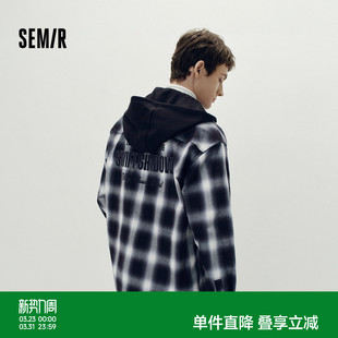 商场同款 男格纹外套连帽秋装 森马哈萨克布绣款 衬衫 2025新款 长袖