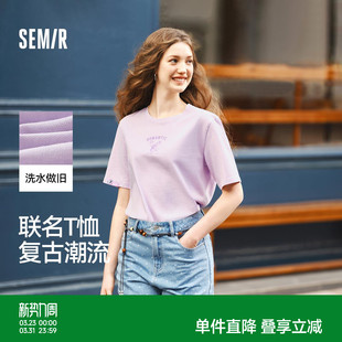 森马大力水手联名短袖 宽松做旧衣服复古风 T恤女图案潮流趣味夏季