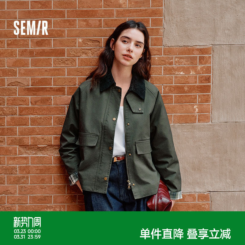 森马外套女巴恩风秋装早秋流行穿搭宽松上衣秋季灯芯绒翻领夹克