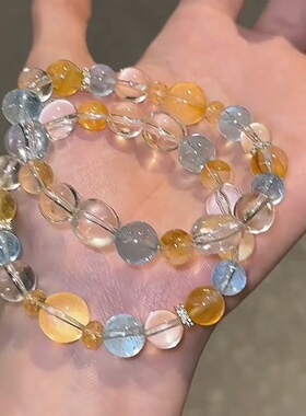 新款五行水晶圆珠单圈手链晶体通透明亮多宝水晶手串高级感手串