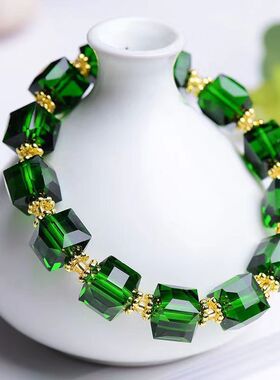 方块水晶手链外贸欧美手串奥地利小众高级感时尚彩色几何形手饰女