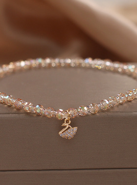 美丽天鹅手链女茶水晶手串ins小众设计黄水晶新款手链女轻奢性感