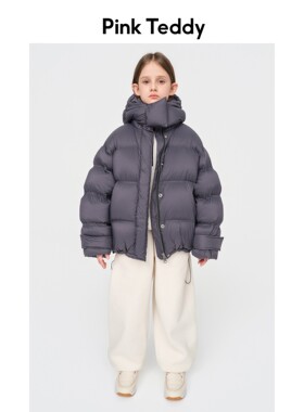 PinkTeddy童装女童羽绒服黑色新款冬季柔软面包服短款儿童装外套