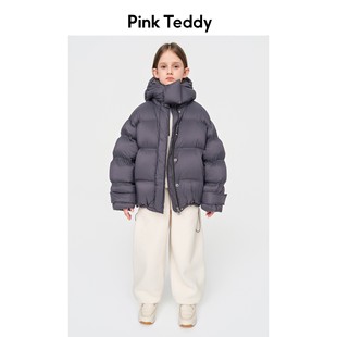 PinkTeddy童装女童羽绒服黑色新款冬季柔软面包服短款儿童装外套