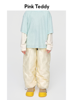 PinkTeddy童装工装羽绒裤冬季新款儿童女童黄色保暖长裤子