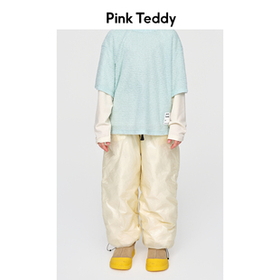 PinkTeddy童装工装羽绒裤冬季新款儿童女童黄色保暖长裤子