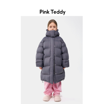 PinkTeddy儿童黑色长款羽绒服