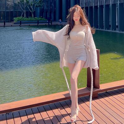 Winema晓雪 斑鸠灰 一套4k+ 套装慵懒镂空针织开衫女装春季