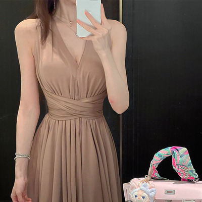 Winema晓雪 花33同款 藕色连衣裙收腰显瘦垂坠感气质裙子女装夏季