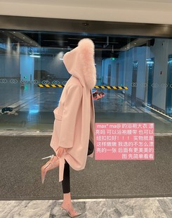 连帽系带收腰中长款 10.31 狐狸毛 人间水蜜桃 大衣 浴袍