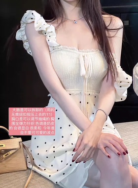 5.27 法式美波点抹胸连衣裙肩带可拆卸做头花 可以做围脖小裙子