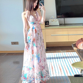Winema晓雪 烫钻v领气质度假连衣裙女夏 蝴蝶结长裙 全网d家 小众