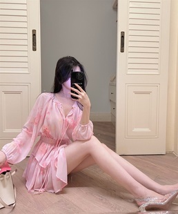 可以穿成一字领连衣裙蛋糕裙须边长袖 弹力收腰连衣裙 小众 3.4