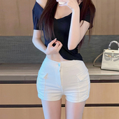 黑 女夏季 白 韩女 Winema晓雪 高腰显瘦百搭牛仔热裤 宽胯 短裤