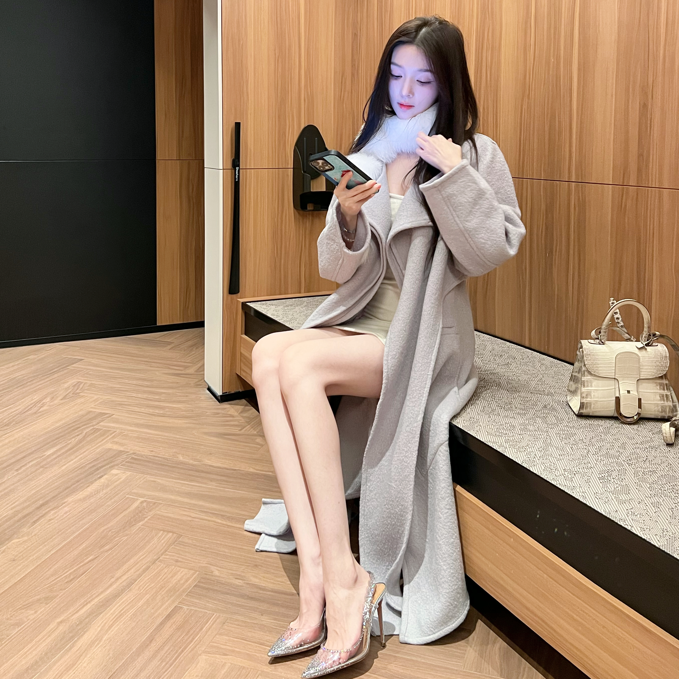 11.11Winema晓雪 lemai* 1w+ 冷淡风紫藤灰 高级感毛呢大衣设计感