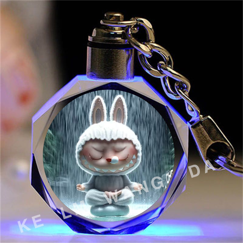 2025火爆AI拉布布周边水晶发光钥匙扣LABUBU玩偶包挂件送男女礼物