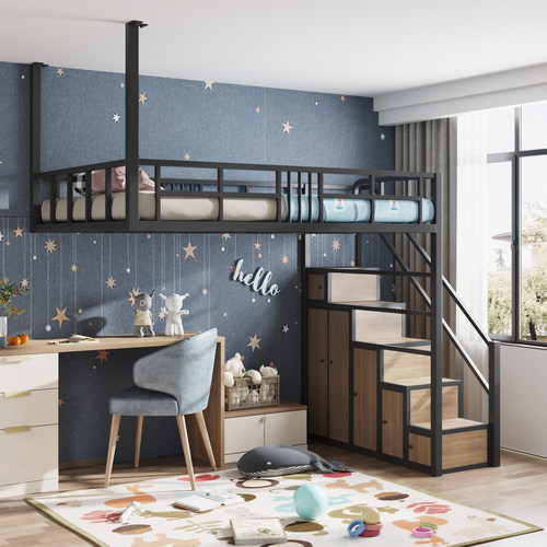 省空间高架床吊床铁艺床公寓床