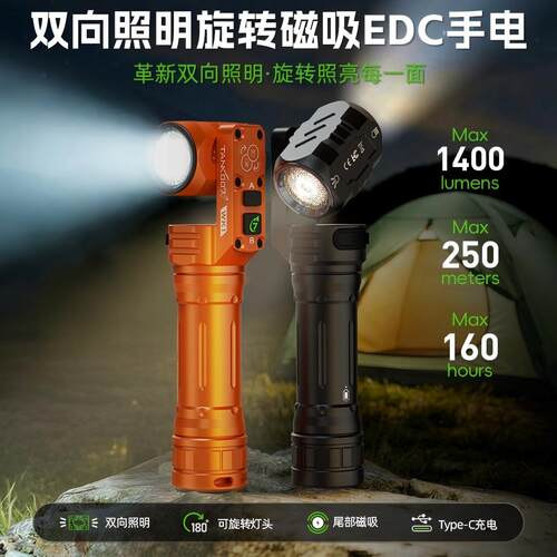 TANK007 WK1双向手电筒磁吸强光远射户外便携旋转强光检修手电筒