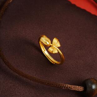 新品越南沙金戒指简约轻奢风花朵蝴蝶开口戒仿金设计久不掉色饰品