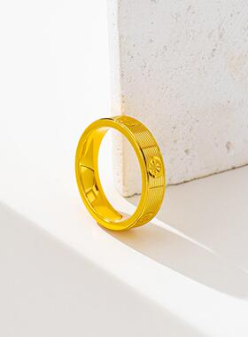 越南沙金米字素圈钻纹戒指