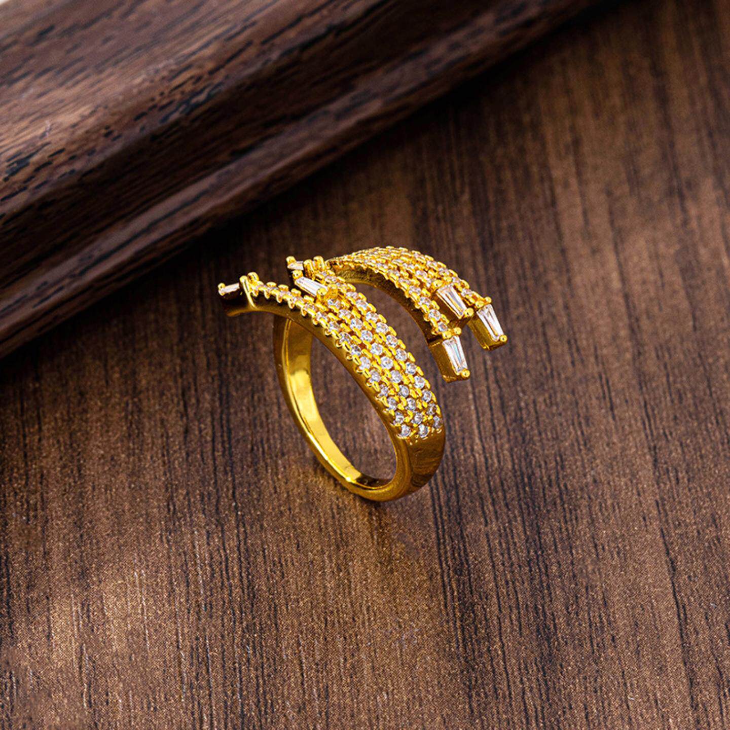 简约设计感多层镶锆开口戒指奢华越南沙金指环女百搭久不掉色饰品