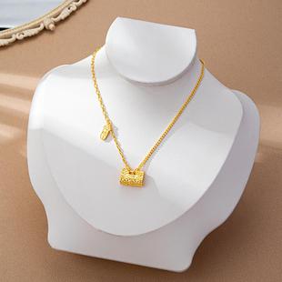 潮流新中式上上签挂坠锁骨链女国潮越南沙金如意方锁项链仿金饰品