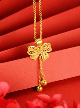 蝴蝶结沙金吊坠女轻奢项链