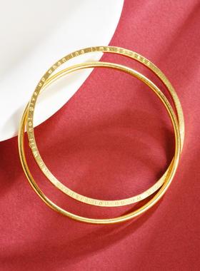 素圈刻字双圈越南古法沙金手镯设计感轻奢高级感大气百搭久不掉色