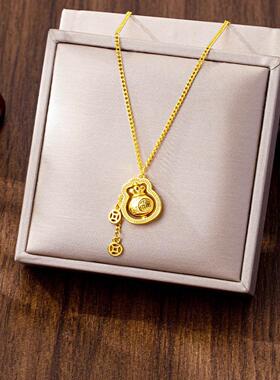 可旋转福袋项链复古锁骨链