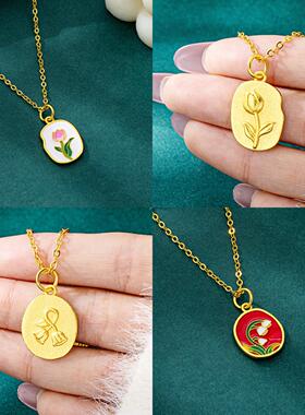 简约风铃兰花吊坠沙金项链