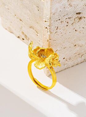 高级感镶钻芍药花越南沙金戒