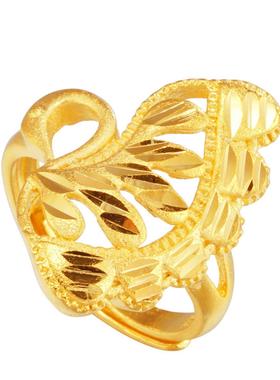 时尚天鹅开口越南沙金戒指 仿黄金简约孔雀女戒黄铜镀24k真金指环