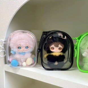 毛绒玩偶外出遛娃包痛包12cm透明防尘收纳包兔闪闪二代娃包保护套