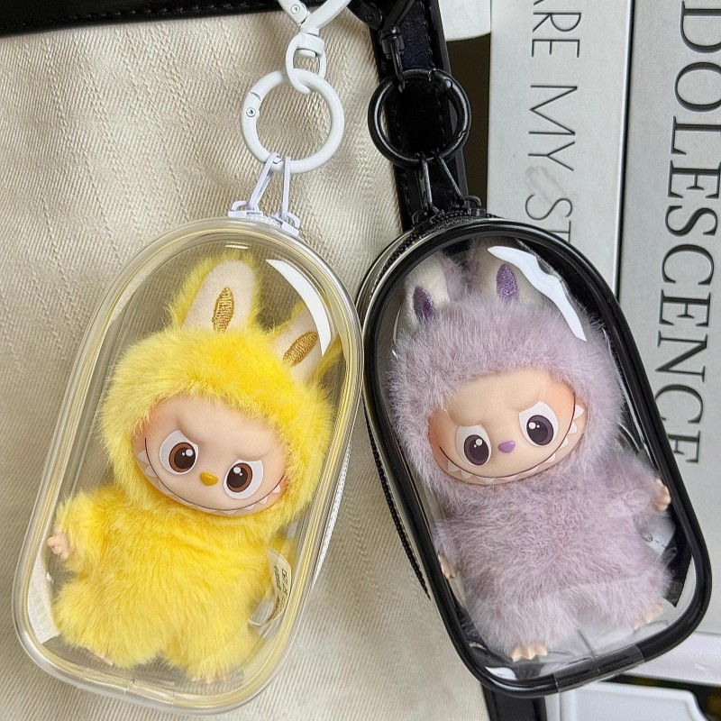 labubu4.0心底密码保护套拉布布搪胶娃包10cm透明防尘收纳保护罩