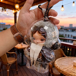 泡泡玛特SKULLPANDA×星期三毛绒公仔奈弗莫尔学院校服版透明娃包