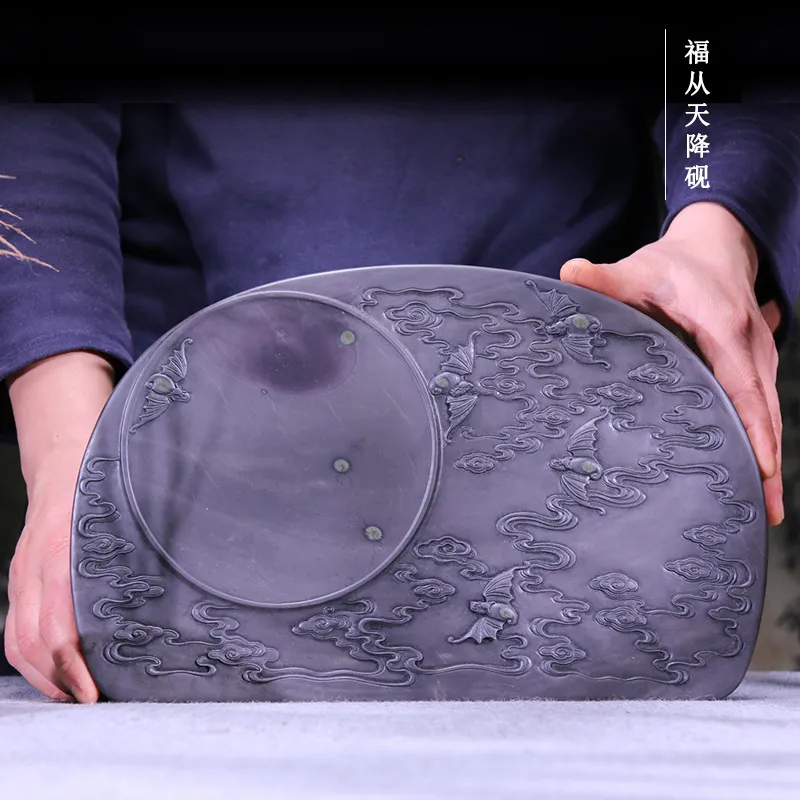 肇庆端砚纯手工雕刻福在眼前大摆件宋坑带石眼火捺文房四宝送礼