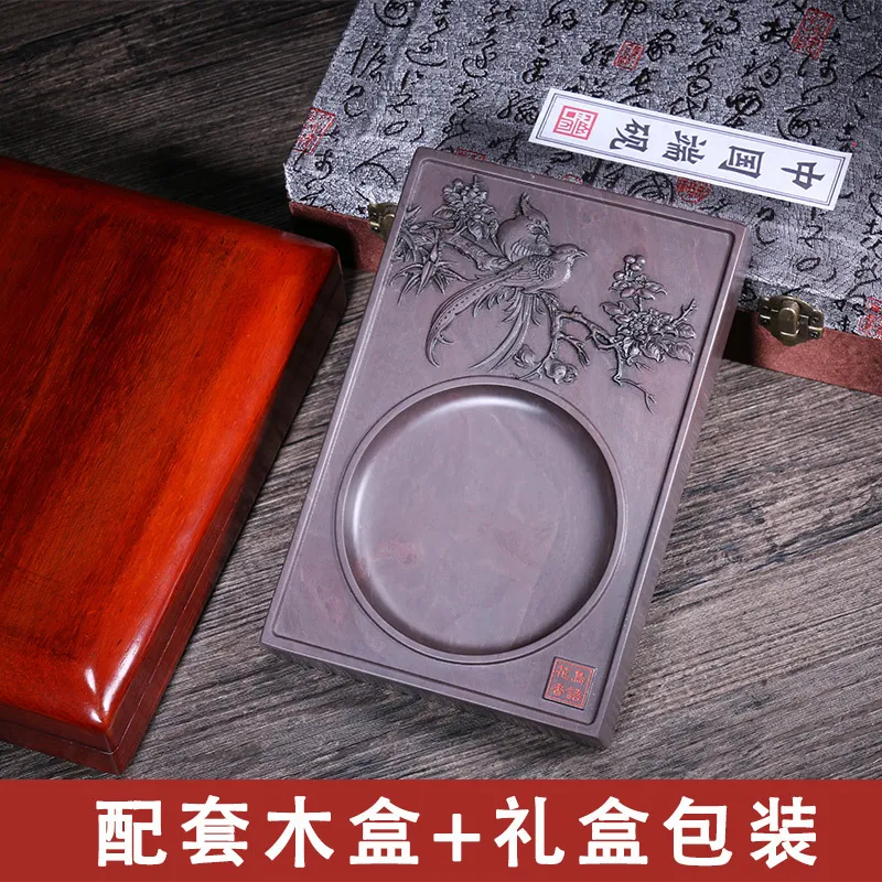 肇庆端砚文房四宝砚台带盖深池书法实用宋坑5寸6寸天然原石端砚